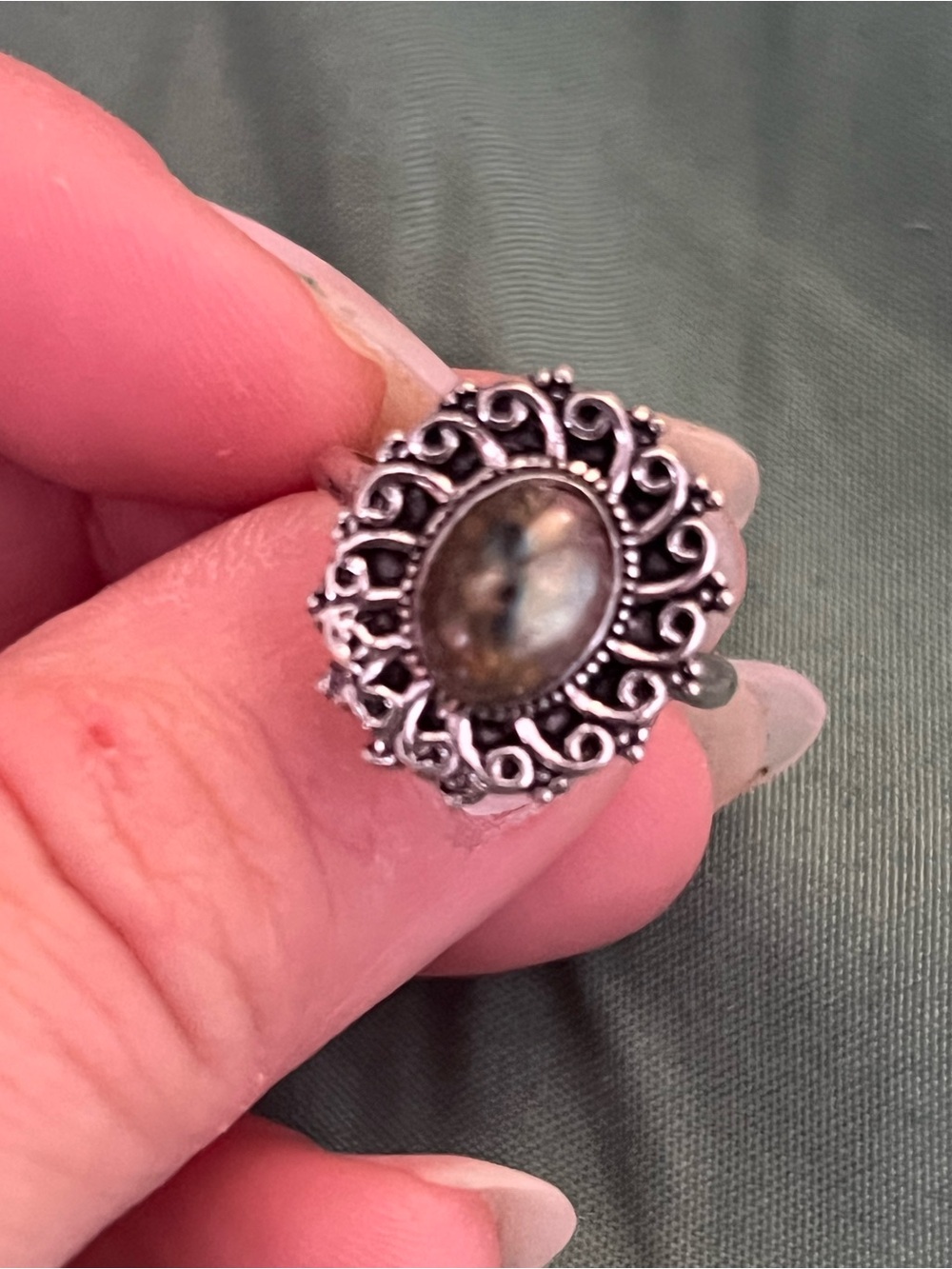 Labradorite 925 Sterling Silver Ring Size 7 Handmade Artisan Filigree